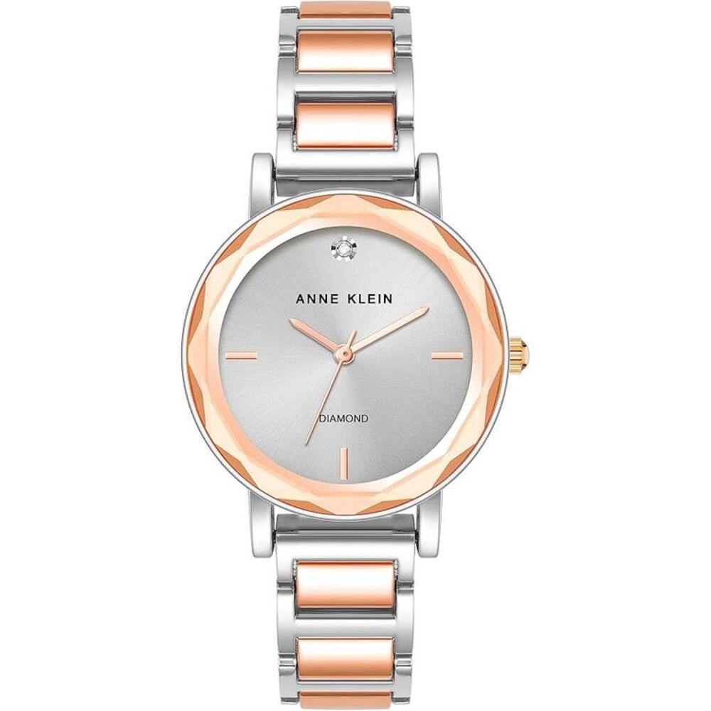 Anne Klein Two-Tone Silver and Rose Gold Facetted Crystal Diamond Accent Ladies